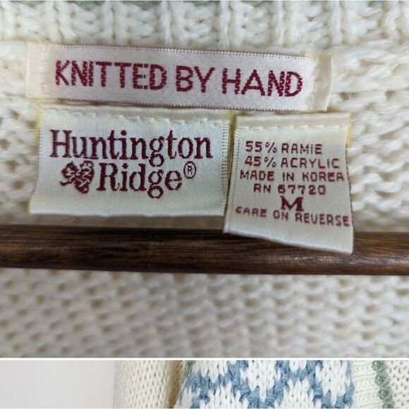 VINTAGE Huntington Ridge Heavily Embroidered Hand Knit Cardigan Sweater Size M - Picture 6 of 9